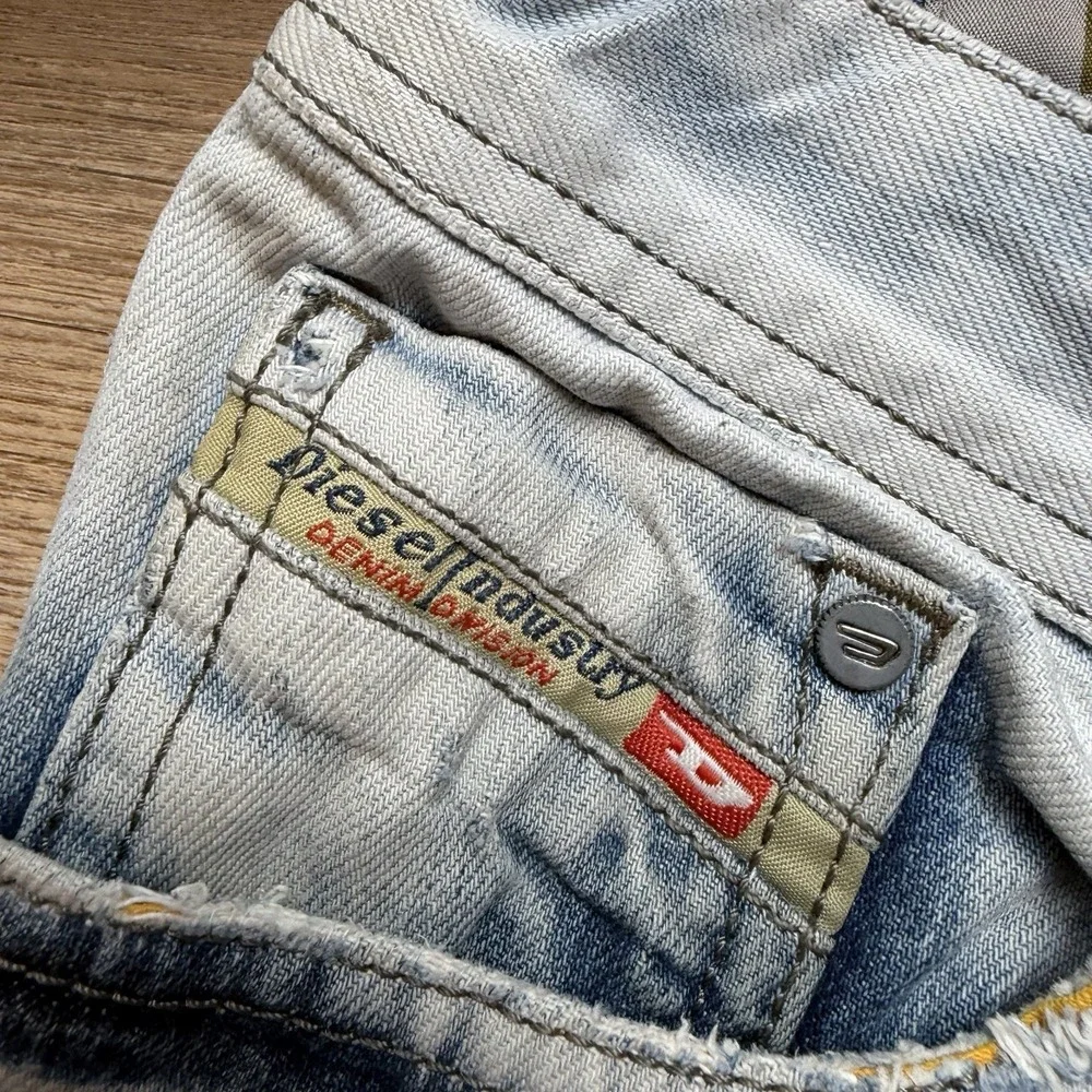 Diesel Belther Jeans Men‎ 38x34 Blue Slim Tapered Acid Wash Destroyed 3D Finish